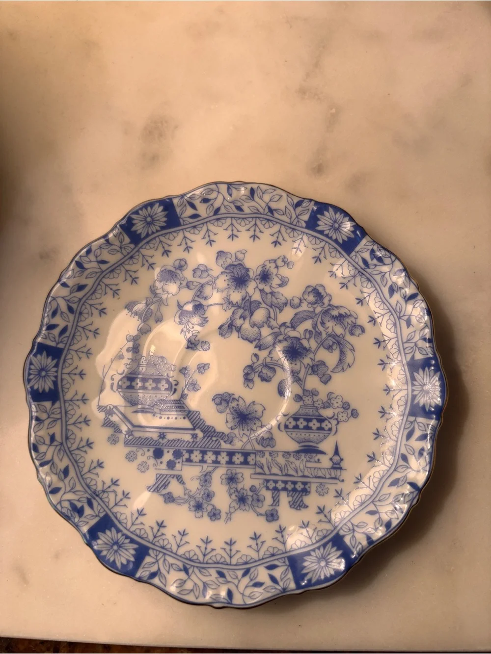 Vintage Schumann Arzberg Bavaria Blue White Chinoiserie 4.5” Saucer Germany